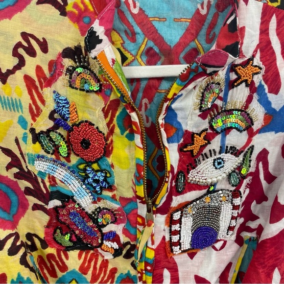 Antica sartoria by Giacomo Cirque Multicolored Full Zip Beaded Jacket Size S/M - Picture 3 of 9